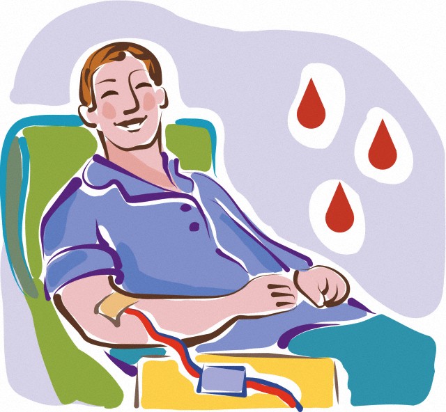 Acquerello di un uomo felice mentre dona il sangue